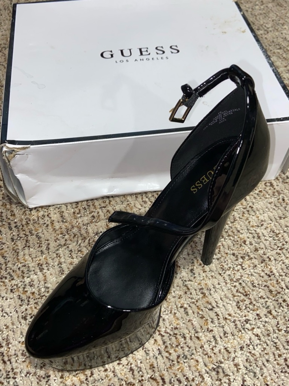 Guess Black Patent Platform Ankle-Strap Stiletto Heels - Picture 2 of 7
